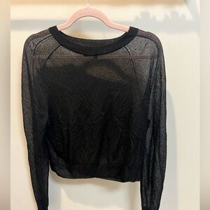 Theory Sheer Black Long-Sleeve Knit Top